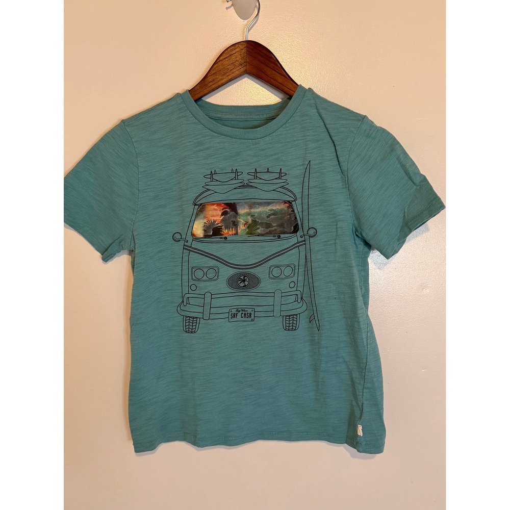Gap Kids Boys Teal Blue Slub Knit Surf Van Hologram Graphic T-Shirt Size L 10-12